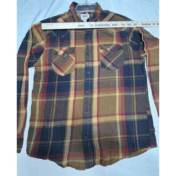 Levis Men's L Long Sleeve Plaid Flannel Shirt Button Front Chest Pockets Yokes - Picture 5 of 10